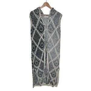 Hooded Sleeveless Sweater Duster Womens sz S Grey/Cream Boho Scandi Cottagecore